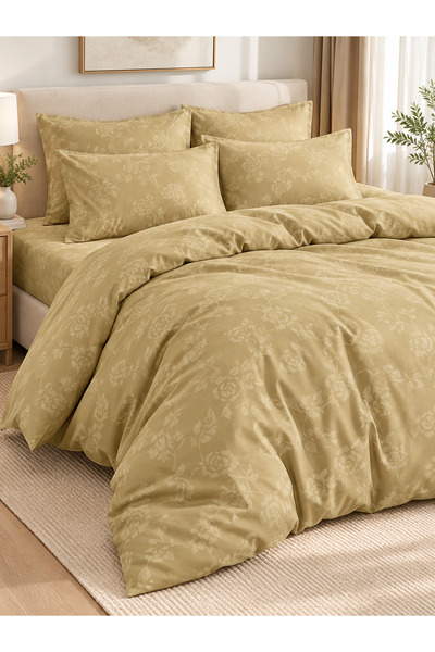 zeetwo Bedsheet Set, Beige Floral Pattern, 100% Cotton, 95 GSM