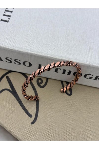 Hedef Bijuteri Raw Copper Unisex Adjustable Bracelet with Twisted Motif07