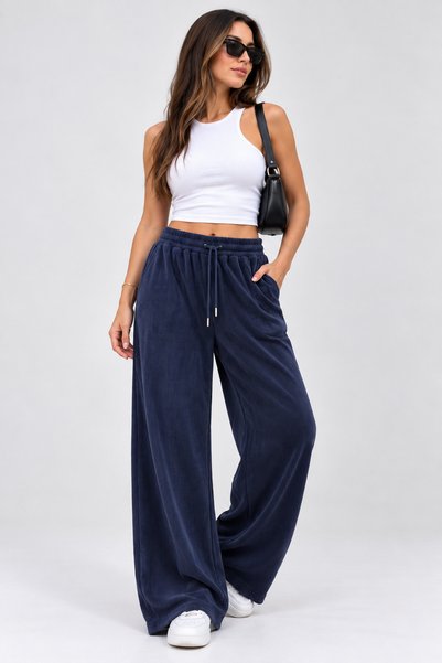citycenterfashion Γυναικείο παντελόνι με φαρδιά γραμμή, από βελούδο και Μοντά...