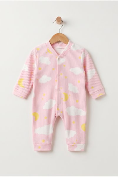 hobbe baby Bulut Desenli Kız Bebek Tulumu 3-6-9 Ay % 100 Pamuk