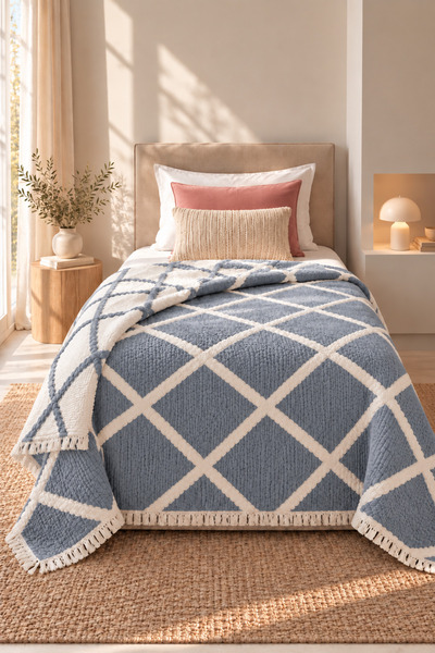 VERONİCA LİNE Premium Geometric Square Patterned 100% Cotton Muslin Double-Si...