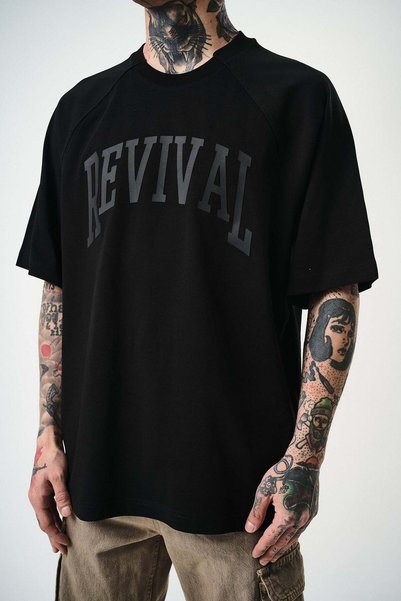 Respire Men's Oversized T-Shirt Tonal Revival Print Raglan Cotton Round Colla...
