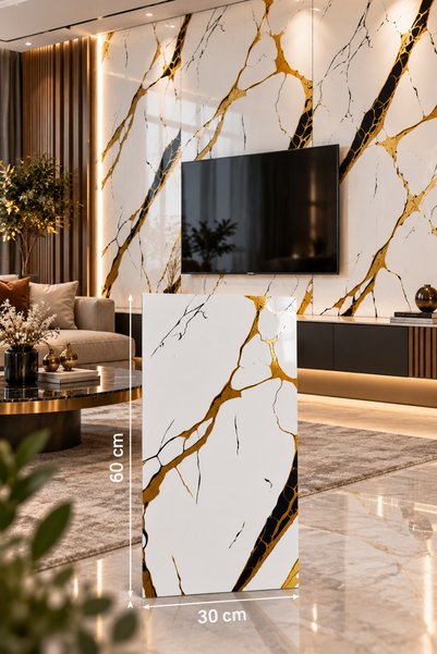 UKAB DEKOR 1 Adet 30x60 Cm Dekoratif Mermer Desenli Kendinden Yapışkanlı Duva...