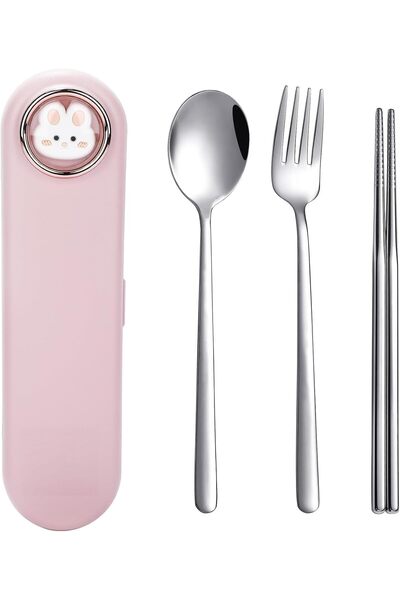 Generic Cute Travel Utensils Set with Cartoon Case, 4Pcs 18/8 Stainless Steel...