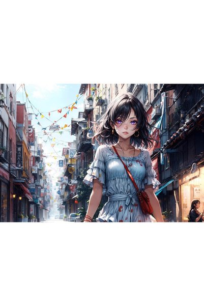 OEM Poster Urban Explorer: Fată anime cu păr scurt plimbă o plimbare, 61x90 c...