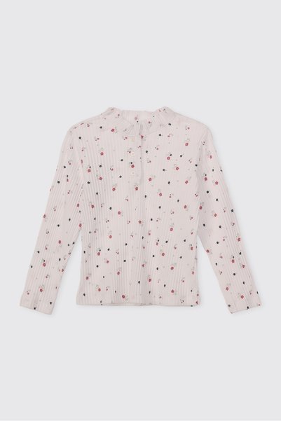 Panço Girl's Floral Patterned Ecru T-Shirt