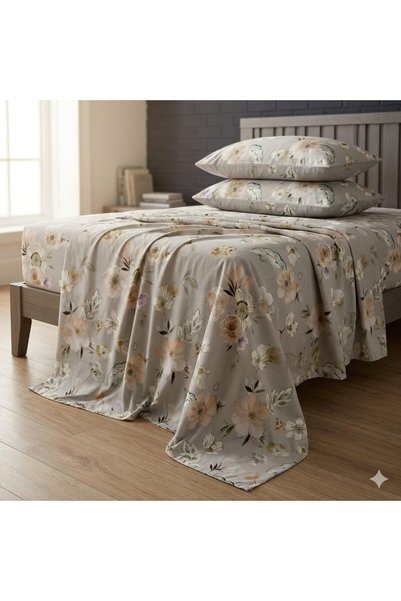 Generic 3 Pieces Flat Bedsheet Set with Floral Pattern King Size Bed Pillow C...