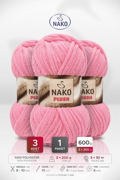 NAKO PLUSH • Şeker Pembe(14673) • 200gr/92m • Atkı, Bere, Battaniye, Ev Dekor...