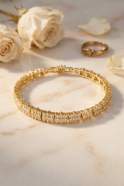 callerrons accessories سوار نسائي من النحاس الذهبي اللون مرصع بحجر الزركون - ...