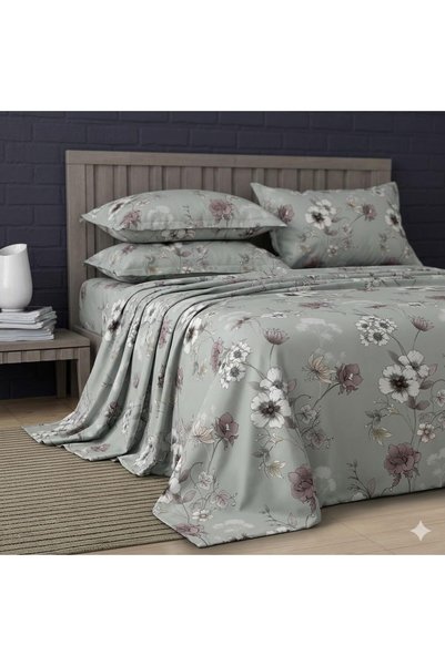 Generic 3 Pieces Flat Bedsheet Set with Floral Pattern King Size Bed Pillow C...