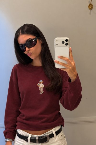The Champ Clothing سويت شيرت نسائي مريح بقصة فضفاضة مطبوع عليه Coffee Bear با...