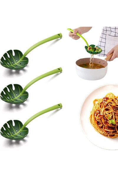 KASTWAVE 3-Piece Jungle Theme Green Leaf Strainer Spoon Set, Unique Turtle Ba...