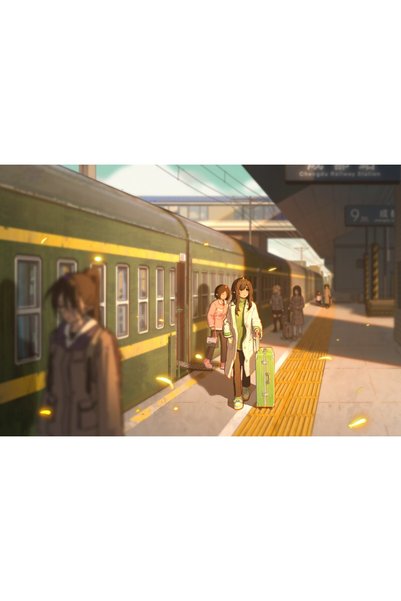 OEM Poster Fată Anime pe Gara de Tren, Mâini în Buzunar, Privind înalt, 61x90...