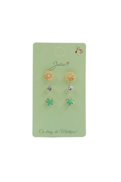 JOLIE Set 3 Perechi Cercei Floare, Stea, Piatra
