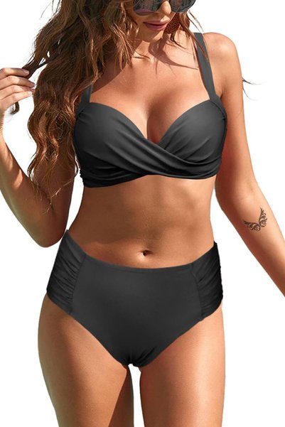 OtherMax Costum de baie din două piese pentru femei, bikini modelator, negru, L
