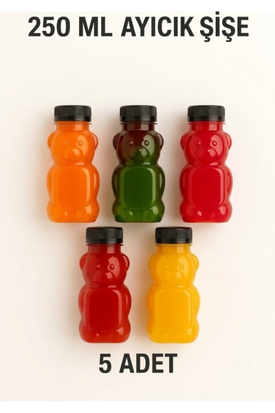 junibeliw 5Pcs 250ml Pet Plastic Bottle with Teddy Bear Multi-Purpose Juice S...