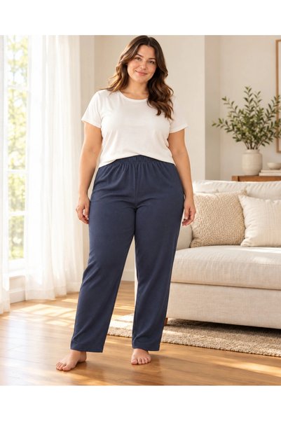 Erdenay Tekstil Ribbed King Size Stretchy Camisole Seasonal Pajama Bottoms - ...