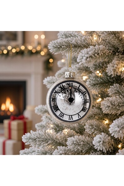Ornament24 Set 4 globuri de Craciun din sticla, rotunde model ceas Anul Nou s...