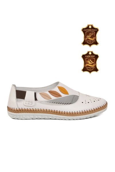 Voyager White Genuine Leather Women's Casual Shoes with Side Elastic