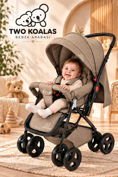 Two Koalas Premium Black Yenidoğan Tam Yatar Çift Yönlü Bebek Arabası