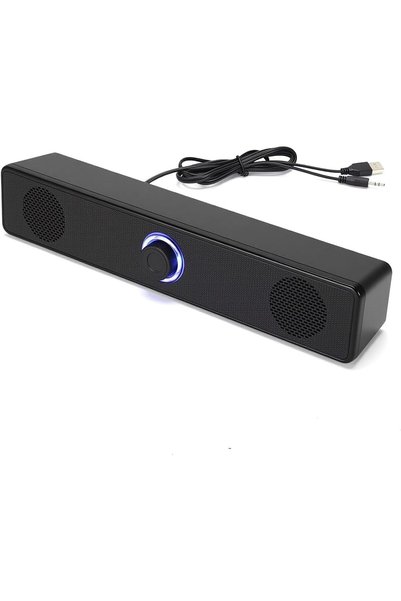 DORAIMI123 مكبر صوت USB للكمبيوتر مع تحكم في مستوى الصوت بإضاءة LED، مزود بمق...