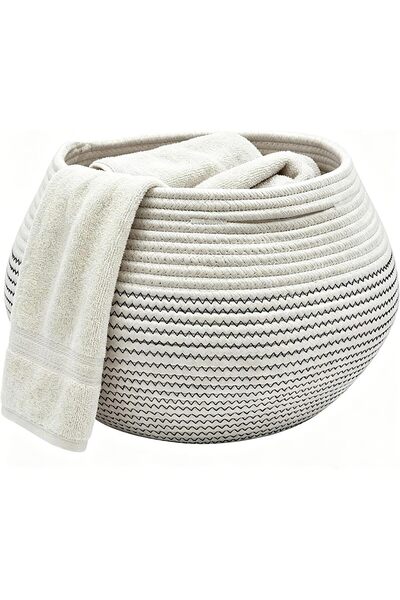 Generic BATCUKY Round Cotton Woven Basket, Cotton Rope Bins, for Living Room,...