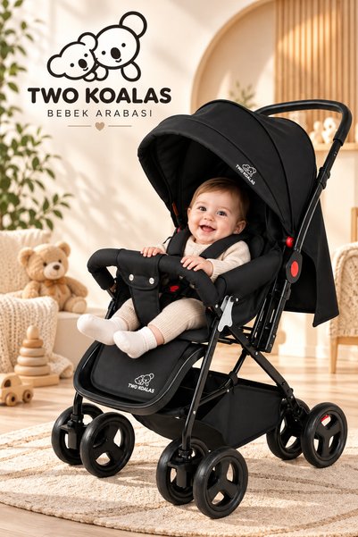 Two Koalas Premium Black Yenidoğan Tam Yatar Çift Yönlü Bebek Arabası