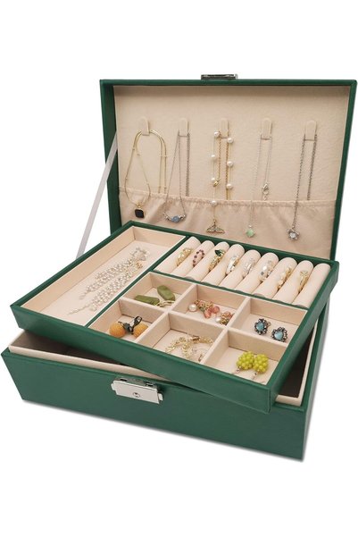 PHCOMRICH Jewelry Box Organizer for Men Women Large Leather Jewelry Storage C...