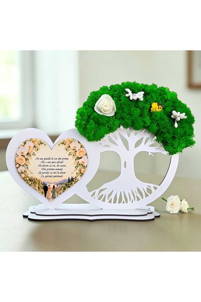 OEM Cadou Cerere Nași – Copacul Vieții cu Licheni, Inimă cu Mesaj, 30x18 cm