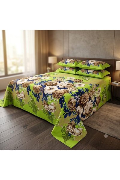 Generic 3 Pieces Flat Bedsheet Set with Floral Pattern King Size Bed Pillow C...