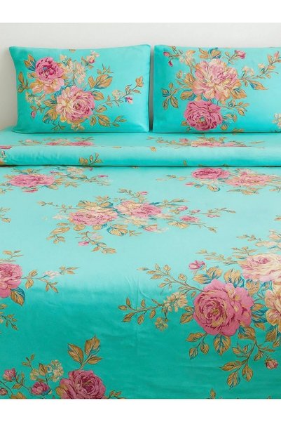 Generic 3 Pieces Flat Bedsheet Set with Floral Pattern King Size Bed Pillow C...