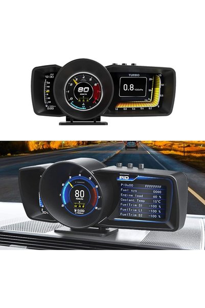 Geloo شاشة عرض أمامية للسيارة مع نظام OBD2 + GPS مزدوج، عداد سرعة رقمي مع 3 ش...