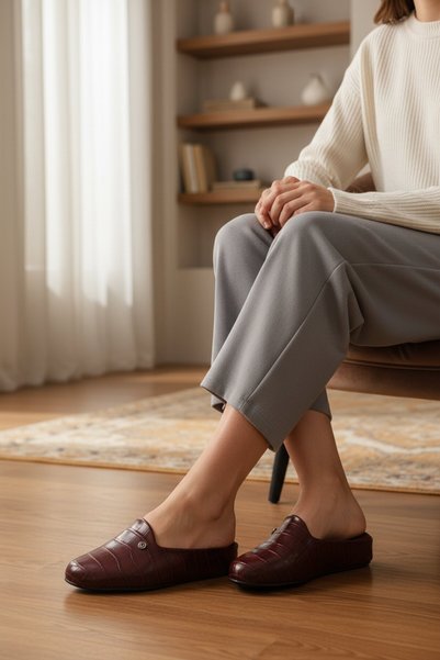 Pierre Cardin Burgundy Printed Closed-Front Women's House Slippers