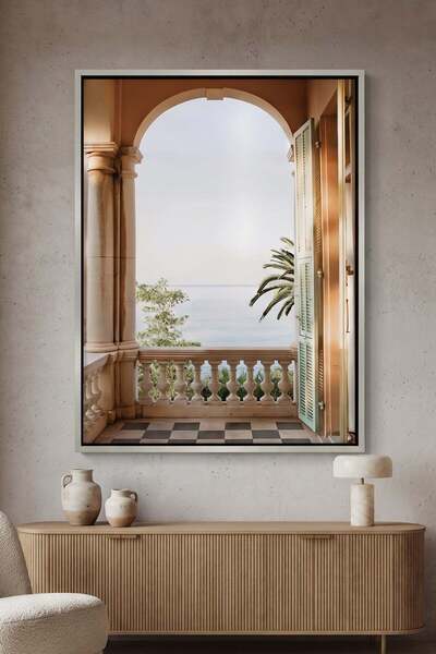 Jasmine Art Mediterranean Archway Architecture Wall Art | Portrait Framed Can...