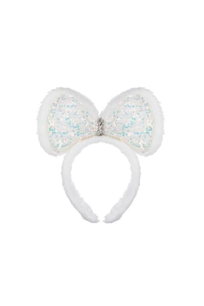 OEM White Bow Christmas Hair Wreath with Faux Fur & Iridescent Rhinestone Seq...