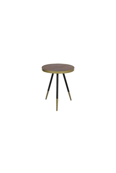 IN HOME STORE طاولة جانبية بتصميم مدور وإطار معدني خشبي بني وأسود
