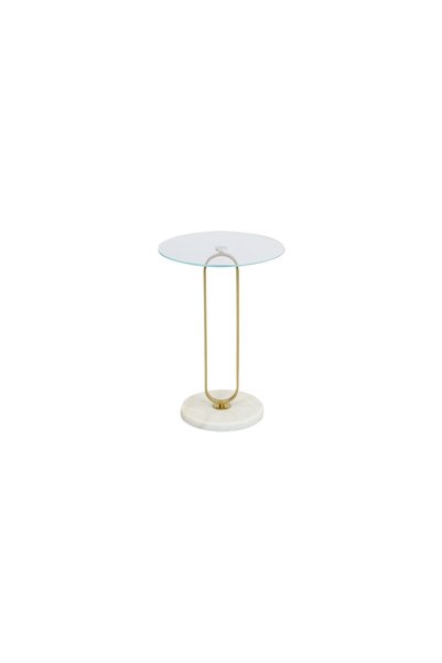 IN HOME STORE طاولة جانبية بسطح زجاجي وقاعدة رخامية بتصميم عصري شفاف وذهبي