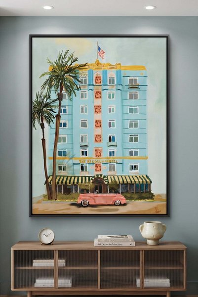 Jasmine Art Vintage Miami Beach Architecture Wall Art | Portrait Framed Canva...