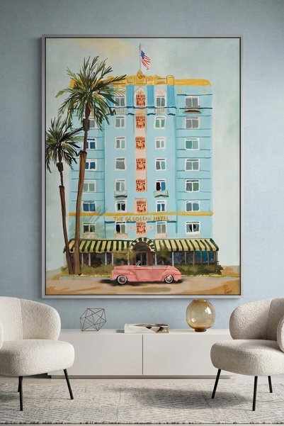 Jasmine Art Vintage Miami Beach Architecture Wall Art | Portrait Framed Canva...