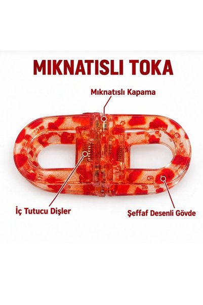 Mıknatıslı yaylı mekanizmalı kadın saç tokası oval