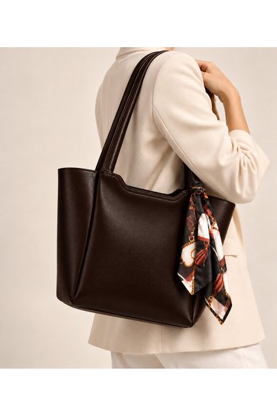 LEAFE Women's Brown Scarf Accessory Zippered Shoulder Bag