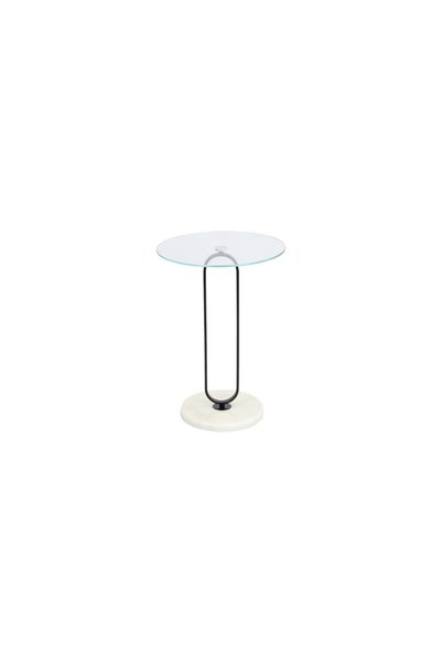 IN HOME STORE طاولة جانبية بتصميم عصري سطح زجاج وقاعدة رخام