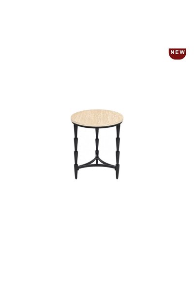 IN HOME STORE طاولة جانبية بتصميم عصري سطح خشبي وقاعدة معدنية بيج وأسود