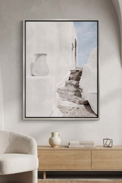 Jasmine Art Mediterranean White Alley Architecture Wall Art | Portrait Framed...