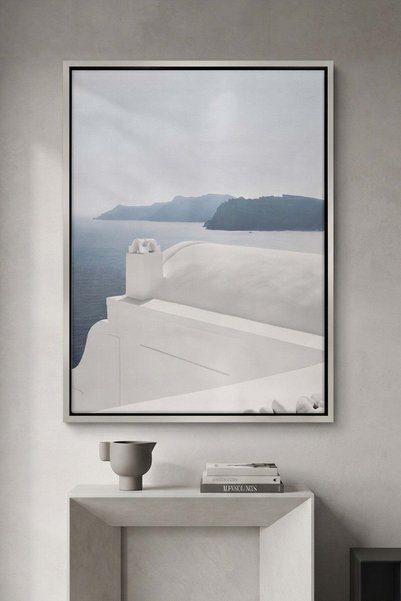 Jasmine Art Greek Island Coastal Architecture Wall Art | Portrait Framed Canv...