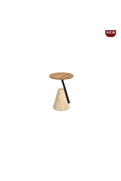 IN HOME STORE طاولة جانبية بتصميم عصري سطح خشبي وقاعدة حجرية