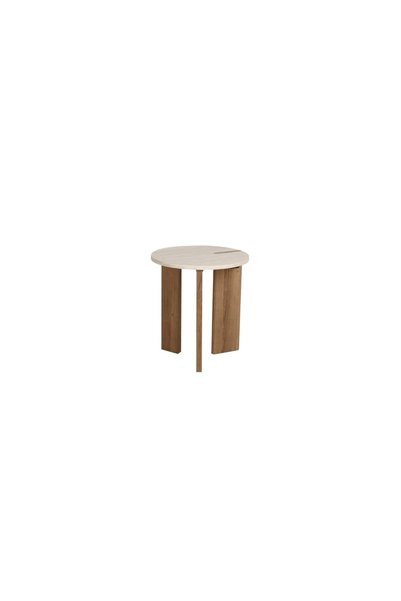 IN HOME STORE طاولة جانبية دائرية بتصميم عصري وخشب خشبي فاتح