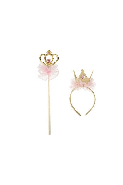 Jumbo Set Coronita Par cu Coroana Aurie Glitter Roz Tul & Bagheta