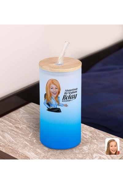 Bk Gift كوب زجاجي مثلج باللون الأزرق مع شفاطة بتصميم كرتوني 600 مل - 4، هدية ...