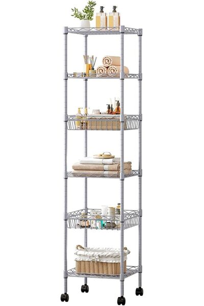 Uptyia 6-Tier Rolling Slim Wire Shelving Unit,Uptyia Adjustable Metal Storage...